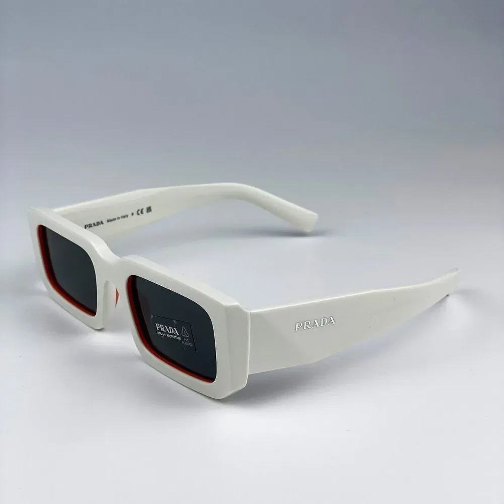 🔥Prada PR06YS 17M5S0 Sunglasses Talc Orange Dark Grey Rectangle Unisex - Picture 10 of 14